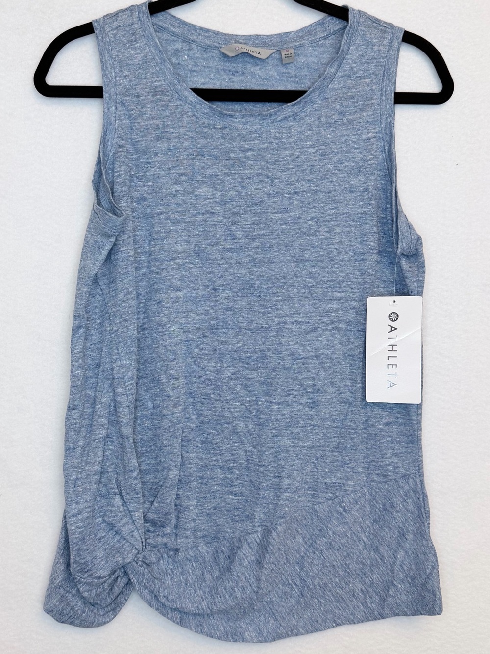 Athleta Knot Zephyr Washable Linen Tank Top NWT Medium Heathered Blue